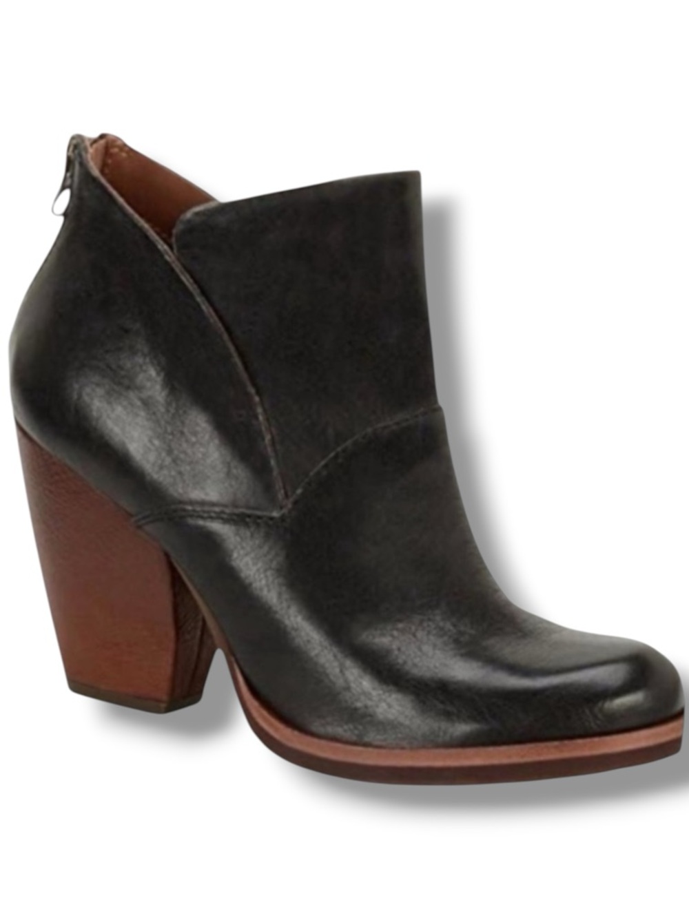 Kork Ease Castaneda Black Leather Ankle Booties Stacked Block Heel Size 10